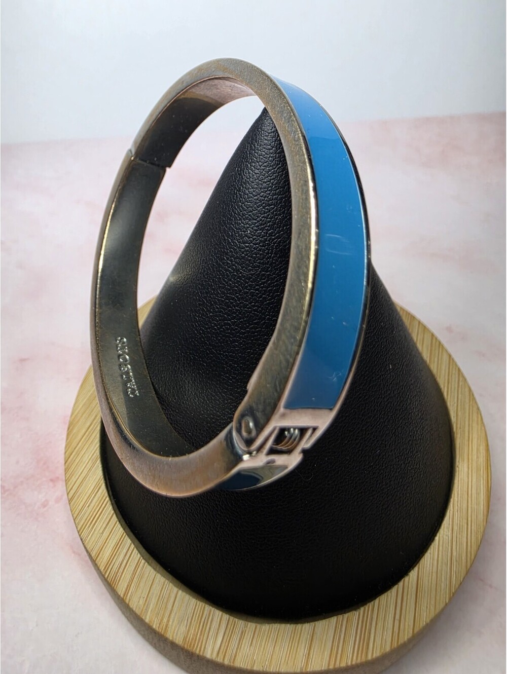 Authentic Talbots Silver Tone Blue Enamel Hinged Bangle Bracelet